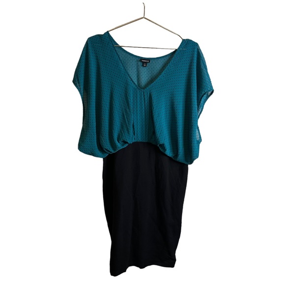Torrid Ruffle Polka Dot Two Tone Dress Black Teal 1 - Picture 1 of 8